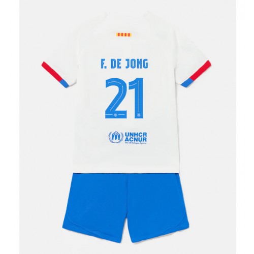 Fotbalové Dres Barcelona Frenkie de Jong #21 Dětské Venkovní 2023-24 Krátký Rukáv (+ trenýrky)